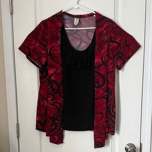 Perseption Women Red and Black Swirl Blouse Plus Size 2XL